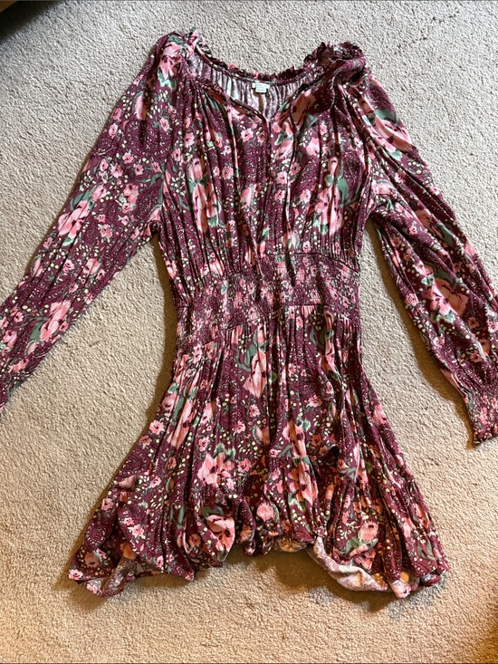 aerie Dresses & Skirts - aerie Floral Long Sleeve Burgundy and Pink Mini Dress